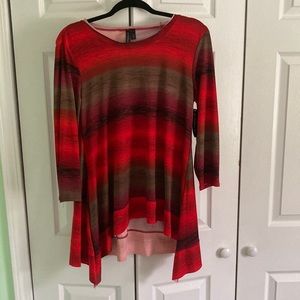 Red black and grey long top